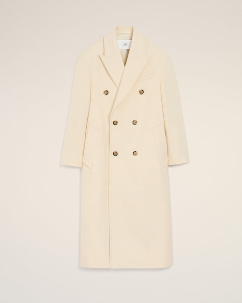                                 White Wool Double Breasted Long Coat - 3                             - Ami Paris