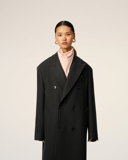 Black Wool Double Breasted Long Coat - 3 - Ami Paris