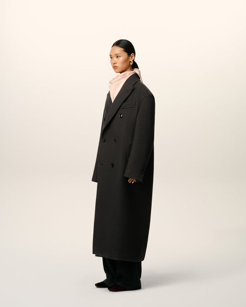 Black Wool Double Breasted Long Coat - 6 - Ami Paris