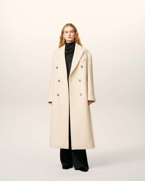                             White Wool Double Breasted Long Coat - 3                         - Ami Paris