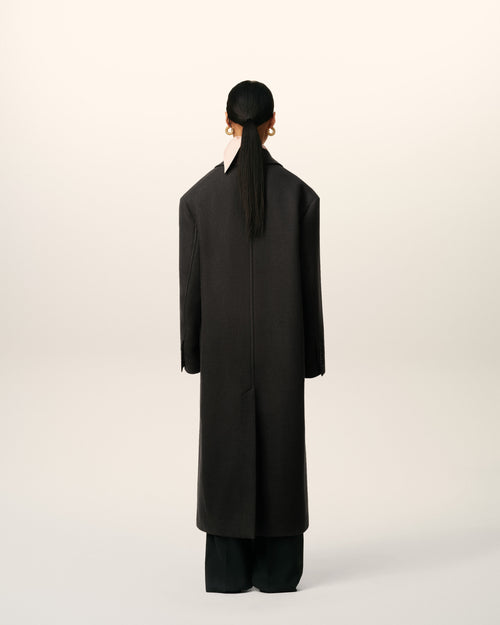 Black Wool Double Breasted Long Coat - 5 - Ami Paris