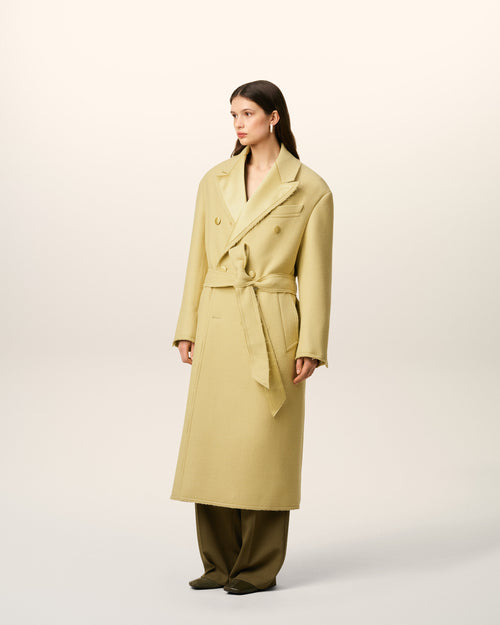 Manteau Vert Long Croisé En Laine - 6 - Ami Paris