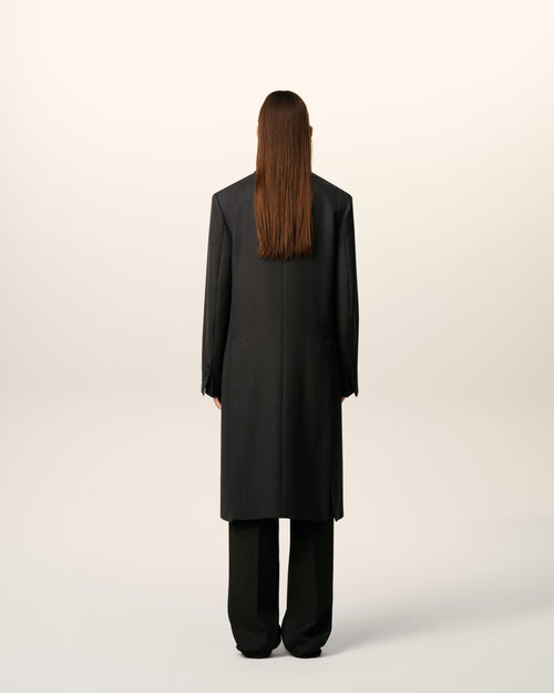 Black Wool Single Breasted Straight Coat - 5 - Ami Paris