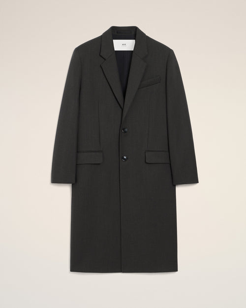 Black Wool Single Breasted Straight Coat - 4 - Ami Paris