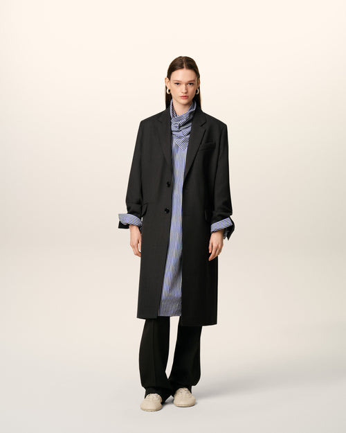                             Black Wool Single Breasted Straight Coat - 3                         - Ami Paris