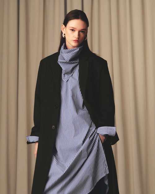 Black Wool Single Breasted Straight Coat - 7 - Ami Paris