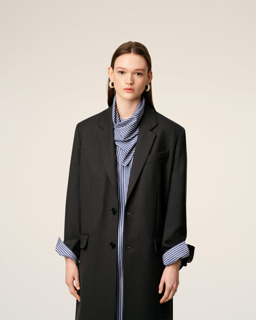 Cappotto dritto monopetto in lana nera - 3 - Ami Paris
