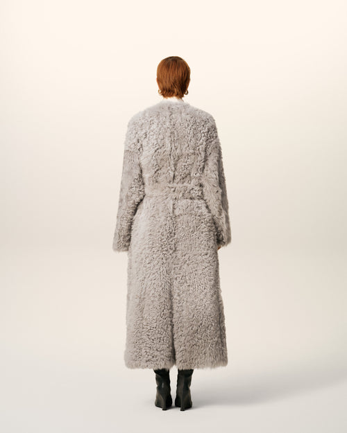 Grey Shearling Long Coat - 5 - Ami Paris