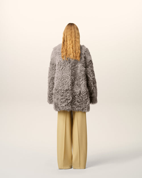 Grey Shearling Short Coat - 5 - Ami Paris