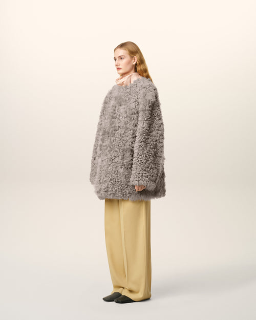 Grey Shearling Short Coat - 6 - Ami Paris