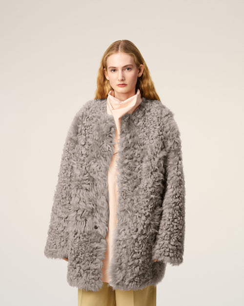 Grey Shearling Short Coat - 3 - Ami Paris