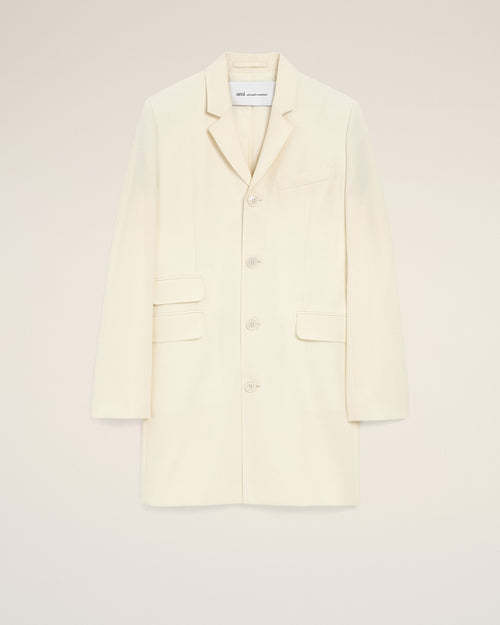                                     Manteau Blanc Droit Simple Boutonnage en Laine Vierge - 3                                 - Ami Paris