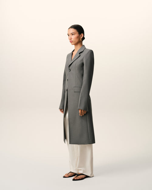 Grey New Wool Simple Breasted Fitted Coat - 6 - Ami Paris