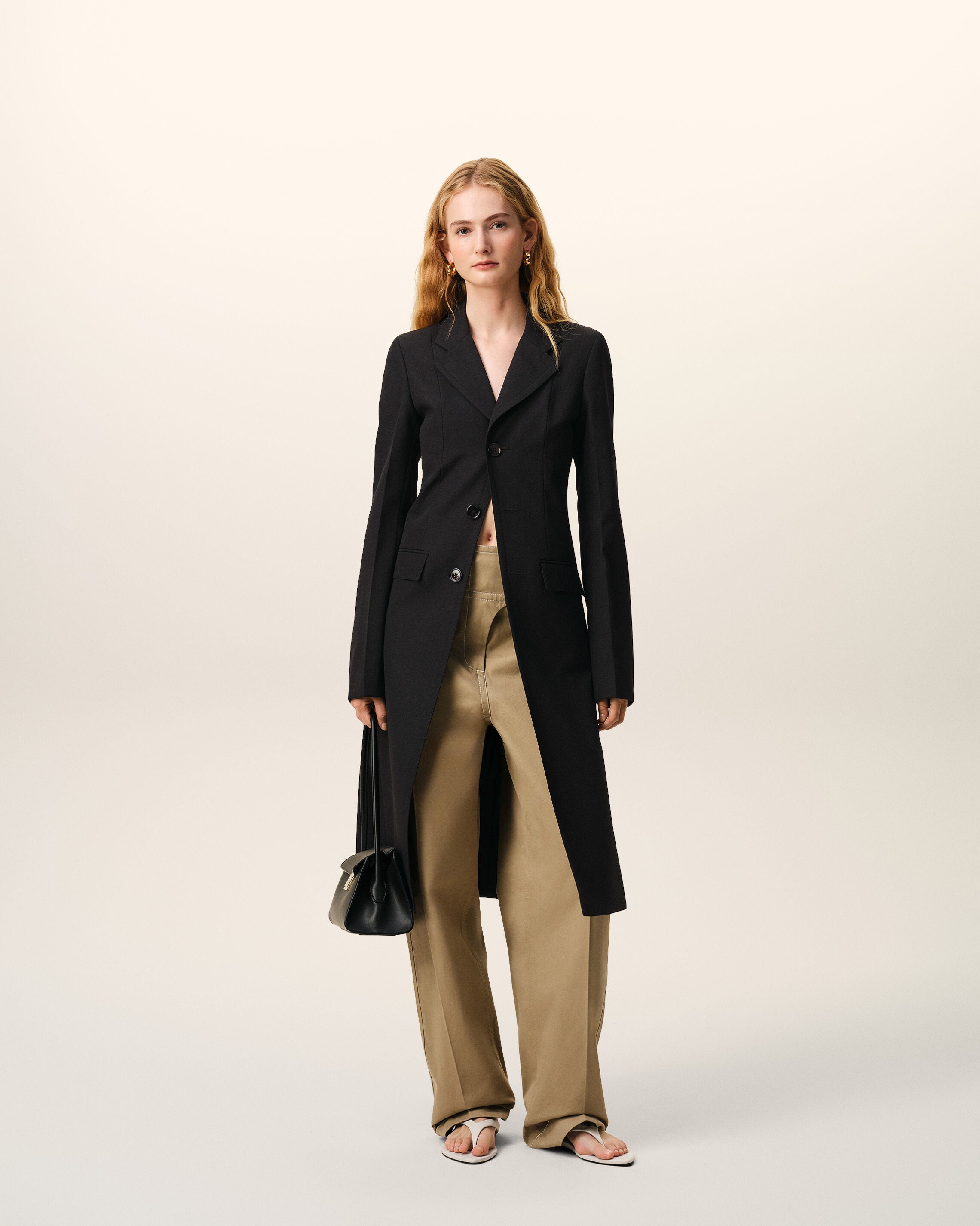 Black New Wool Simple Breasted Fitted Coat - 2