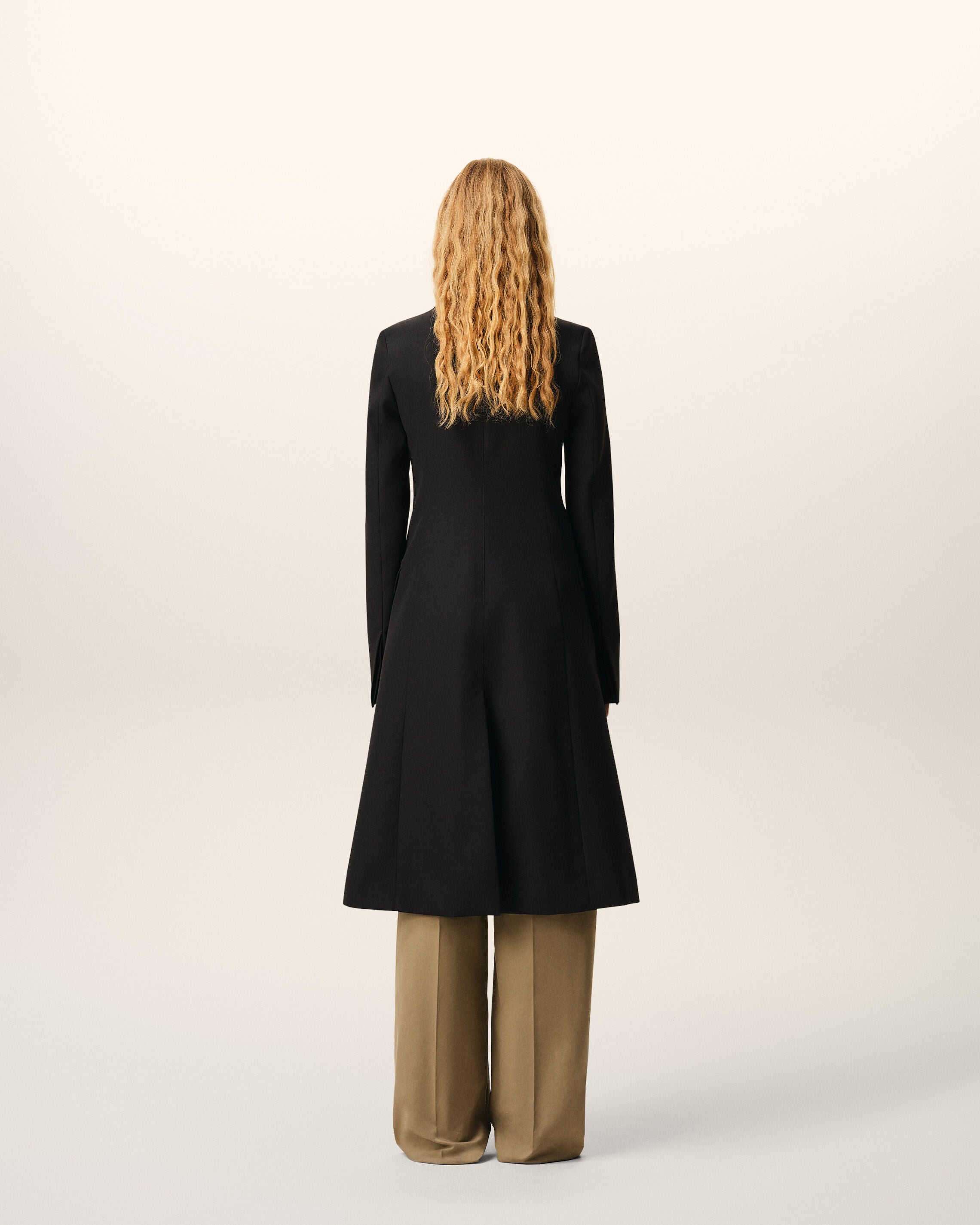 Black New Wool Simple Breasted Fitted Coat - 5