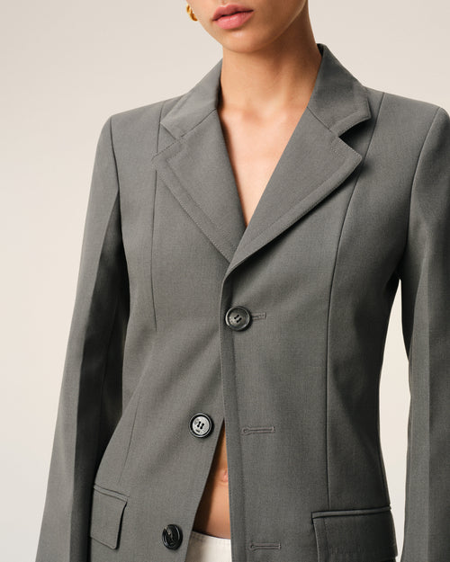 Grey New Wool Simple Breasted Fitted Coat - 4 - Ami Paris