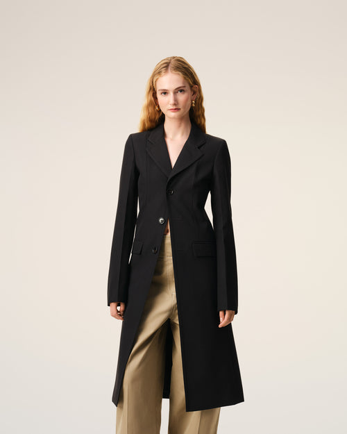 Black New Wool Simple Breasted Fitted Coat - Woman - 3 - AMI Paris - Ami Paris
