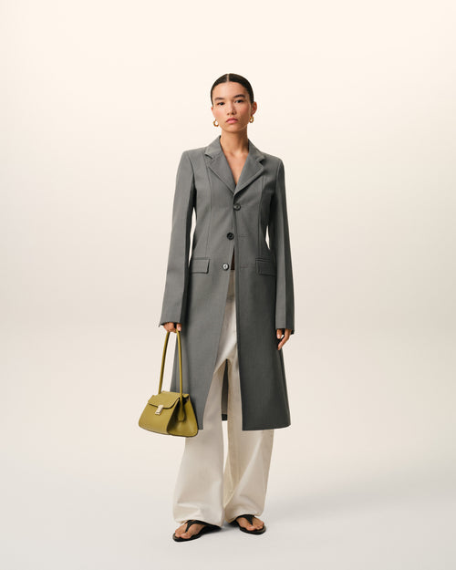                                 Manteau Gris Ajusté Simple Boutonnage en Laine Vierge - 3                             - Ami Paris