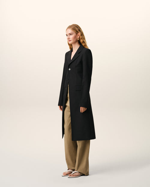 Black New Wool Simple Breasted Fitted Coat - 6 - Ami Paris