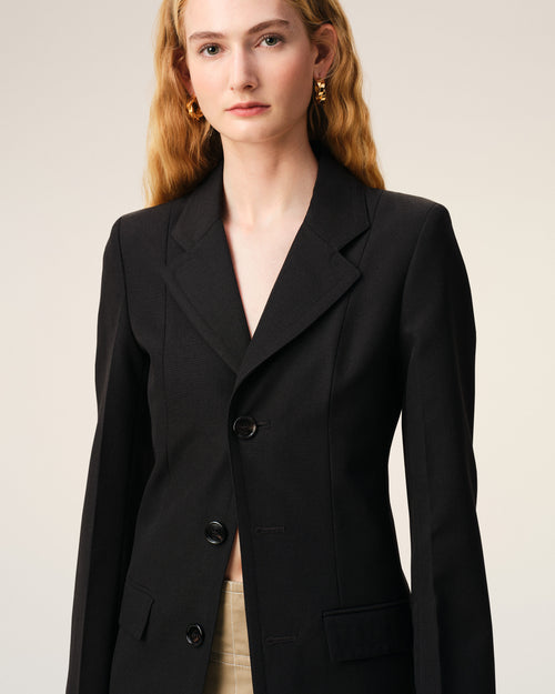 Black New Wool Simple Breasted Fitted Coat - 4 - Ami Paris