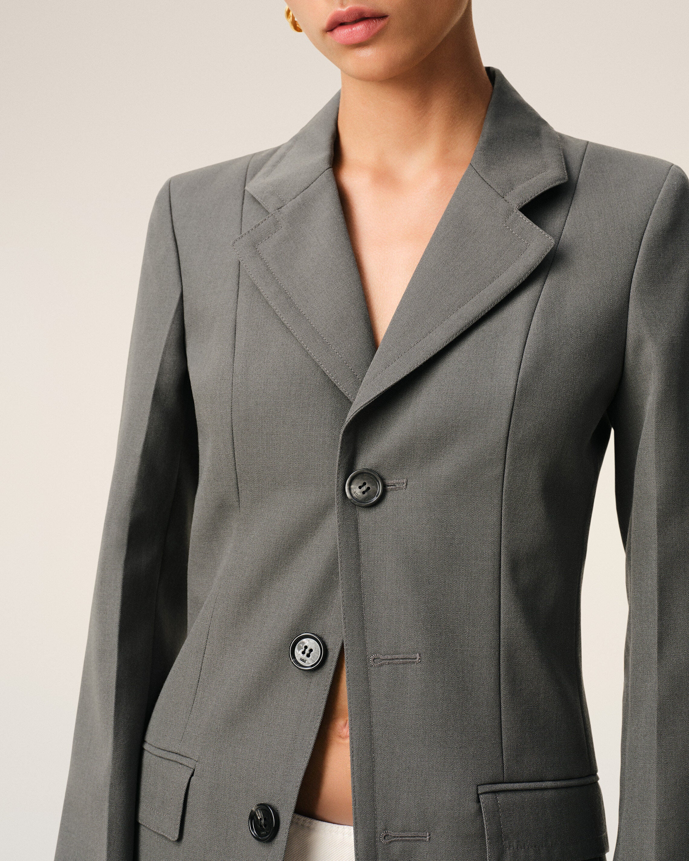 Grey New Wool Simple Breasted Fitted Coat - 4