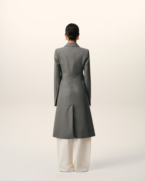 Grey New Wool Simple Breasted Fitted Coat - 5 - Ami Paris