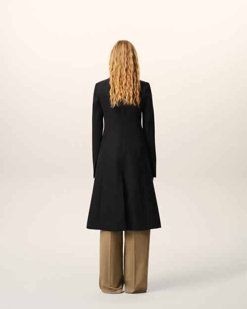 Black New Wool Simple Breasted Fitted Coat - 5 - Ami Paris