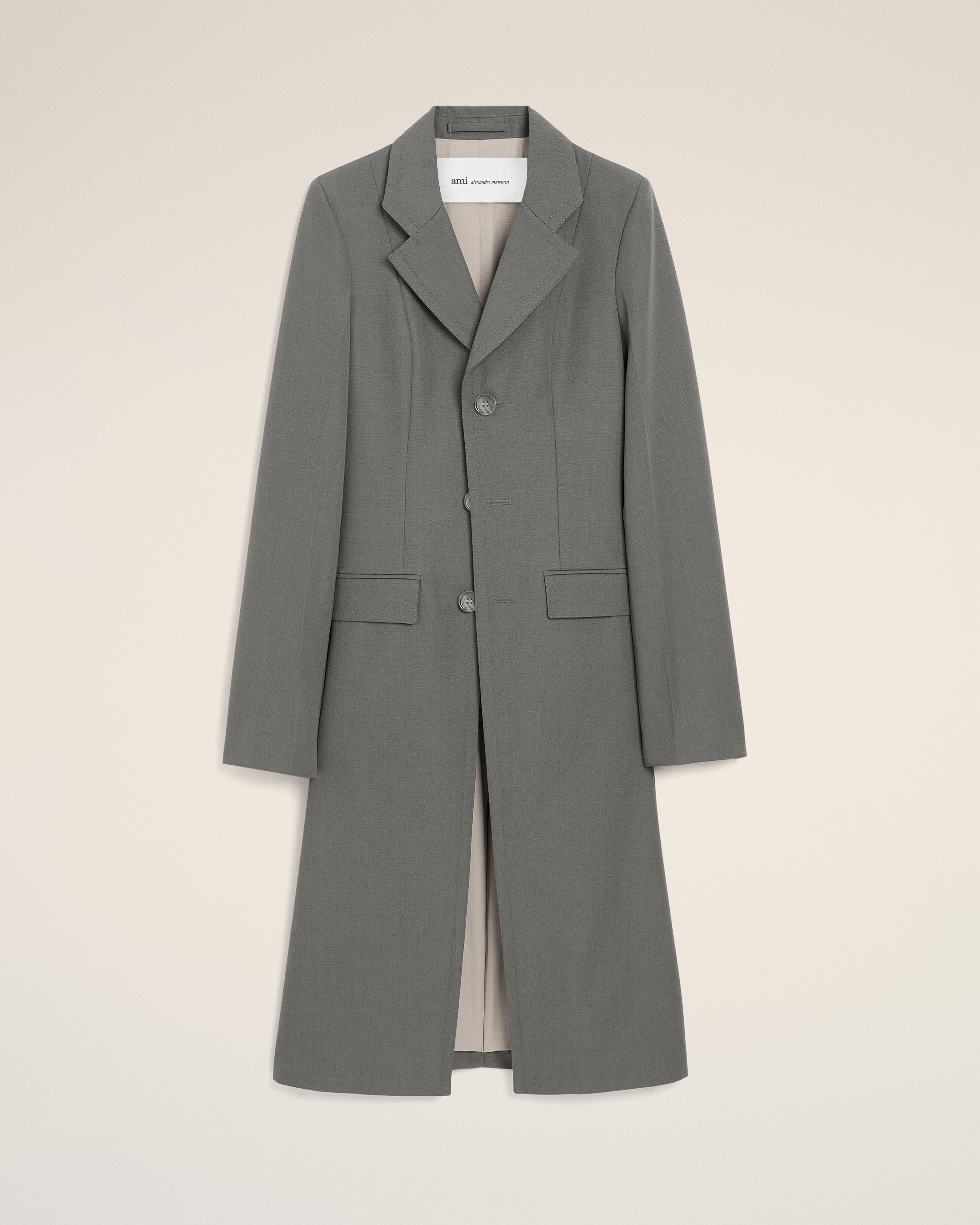 Grey New Wool Simple Breasted Fitted Coat - 1