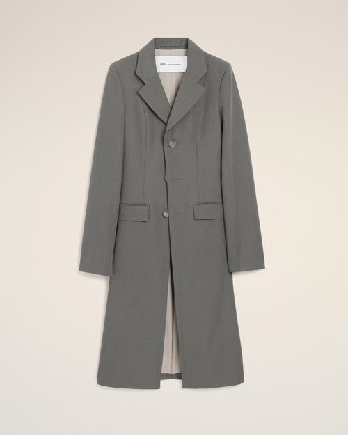                                     Manteau Gris Ajusté Simple Boutonnage en Laine Vierge - 3                                 - Ami Paris