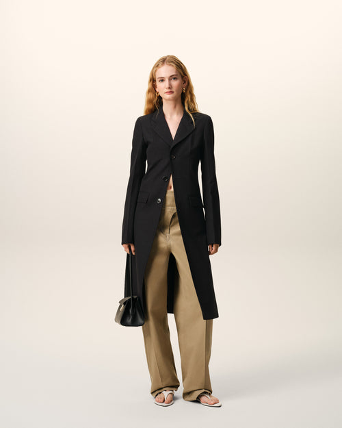 Black New Wool Simple Breasted Fitted Coat - 2 - Ami Paris