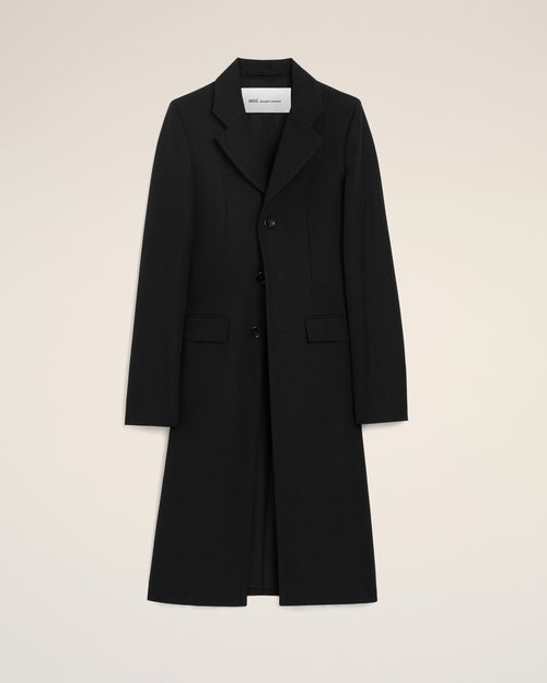Black New Wool Simple Breasted Fitted Coat - 1 - Ami Paris