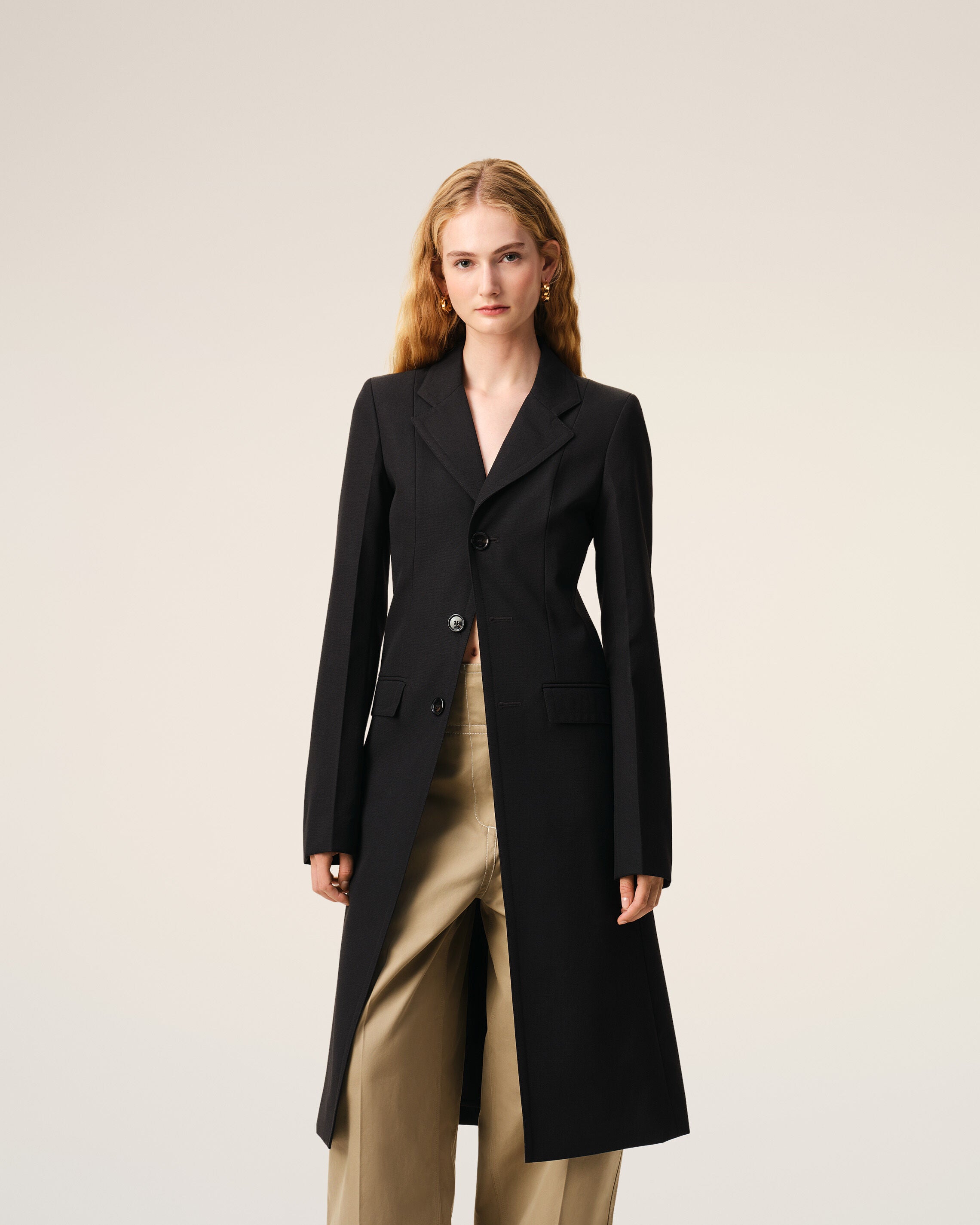 Black New Wool Simple Breasted Fitted Coat - 3