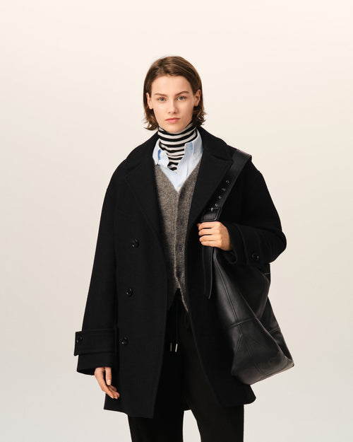 Black wool pea coat - Woman - 3 - AMI Paris - Ami Paris