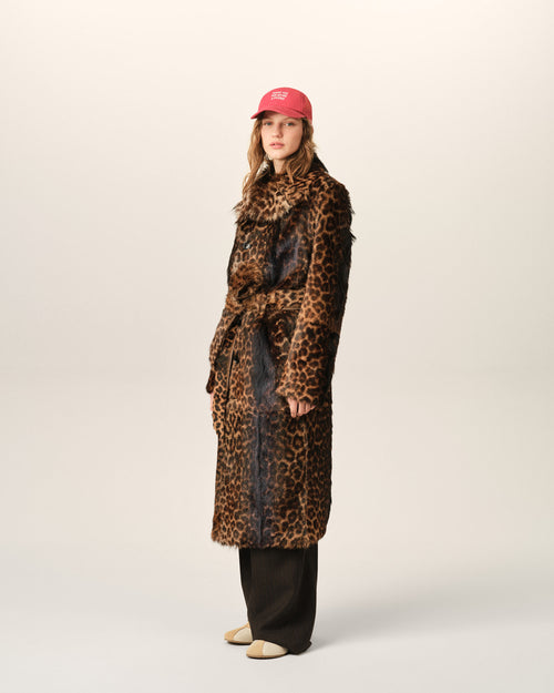 Langer Mantel aus Ziegenleder mit Leopardenmuster und Gürtel - Damen - 6 - AMI Paris - Ami Paris
