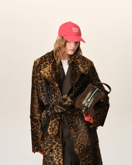 Langer Mantel aus Ziegenleder mit Leopardenmuster und Gürtel - Damen - 3 - AMI Paris - Ami Paris