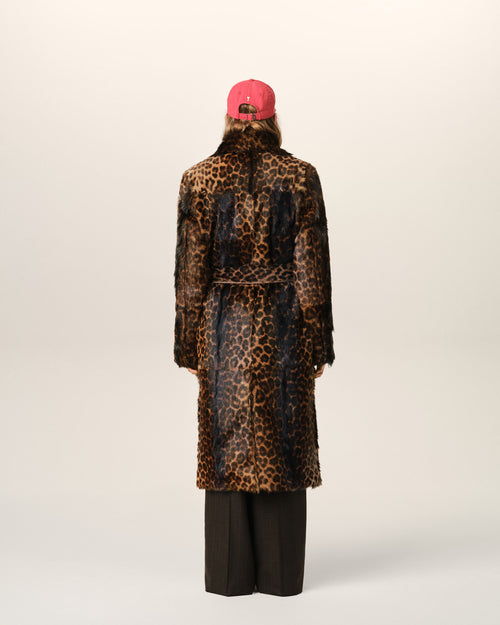 Langer Mantel aus Ziegenleder mit Leopardenmuster und Gürtel - Damen - 5 - AMI Paris - Ami Paris