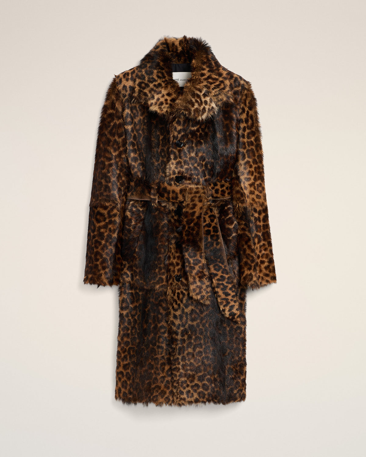 Langer Mantel aus Ziegenleder mit Leopardenmuster und Gürtel - 1