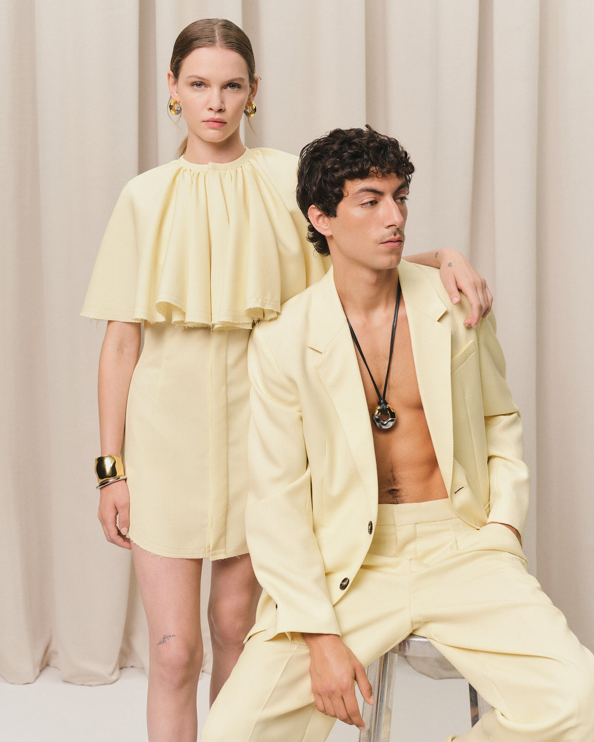 Robe Jaune Chemise Avec Collerette En Laine - 7