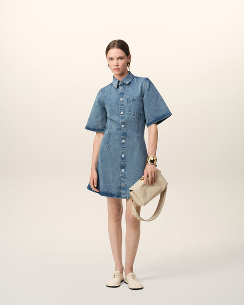                             Blue Cotton Short Sleeve Shirt Dress - 3                         - Ami Paris