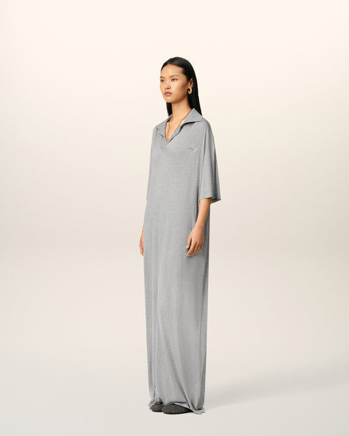 Grey Cotton Short Sleeve Long Polo Dress  - 6 - Ami Paris