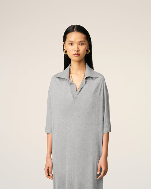 Grey Cotton Short Sleeve Long Polo Dress  - 3 - Ami Paris