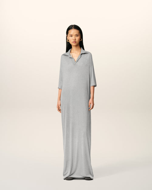                                     Robe Polo Grise Longue Manches Courtes En Coton - 3                                 - Ami Paris