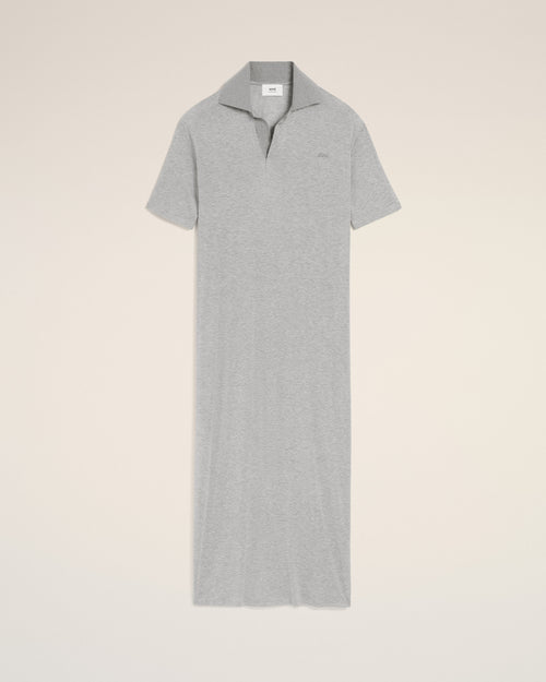 Abito polo lungo a maniche corte in cotone grigio  - 4 - Ami Paris