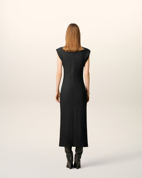 Black Long  Raw Edge Details Dress - 5 - Ami Paris