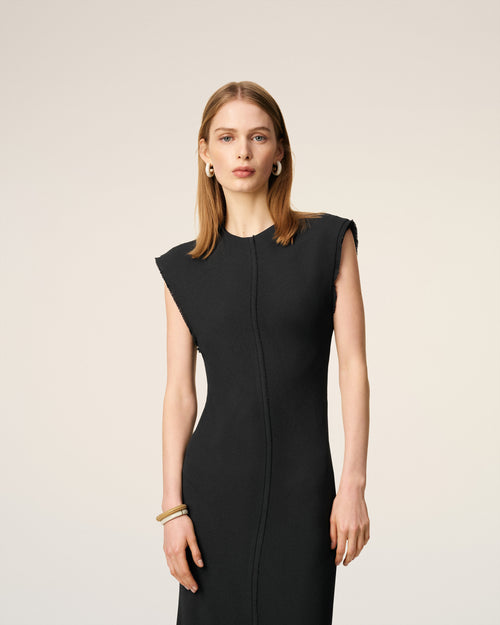 Black Long  Raw Edge Details Dress - 3 - Ami Paris