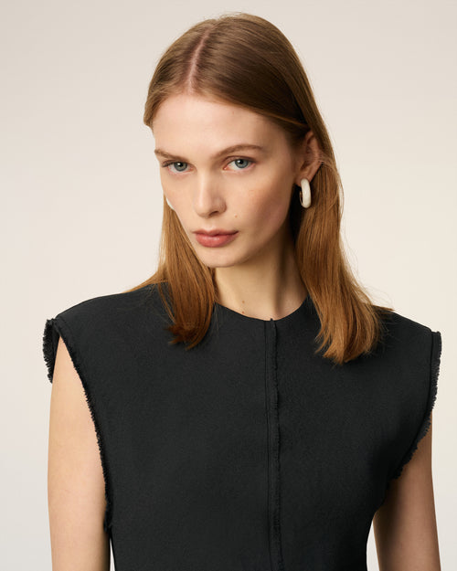 Black Long  Raw Edge Details Dress - 4 - Ami Paris