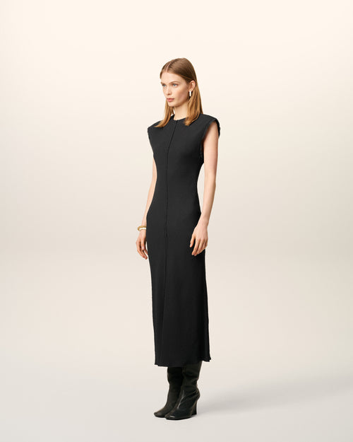 Black Long  Raw Edge Details Dress - 6 - Ami Paris