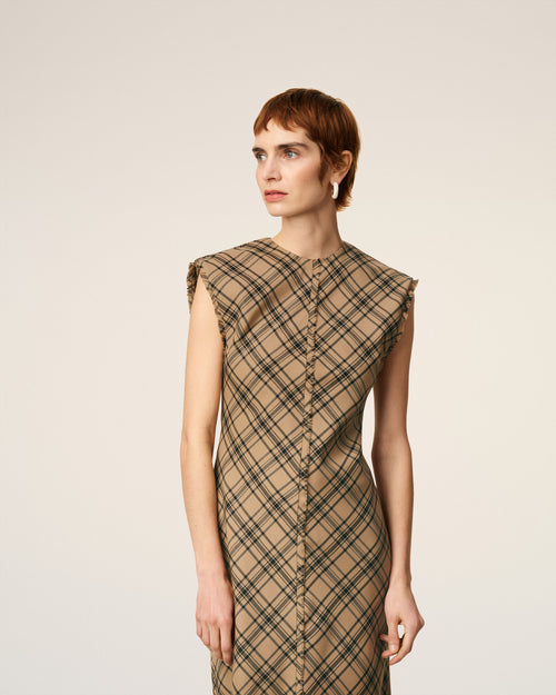 Brown Wool Long Checked Dress - 3 - Ami Paris