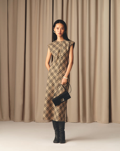 Brown Wool Long Checked Dress - 7 - Ami Paris