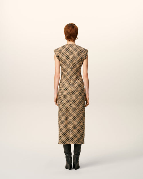 Brown Wool Long Checked Dress - 5 - Ami Paris